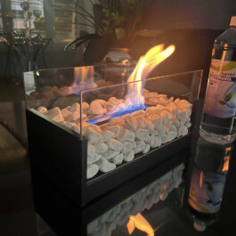 Bioethanol fireplace, metal with stone